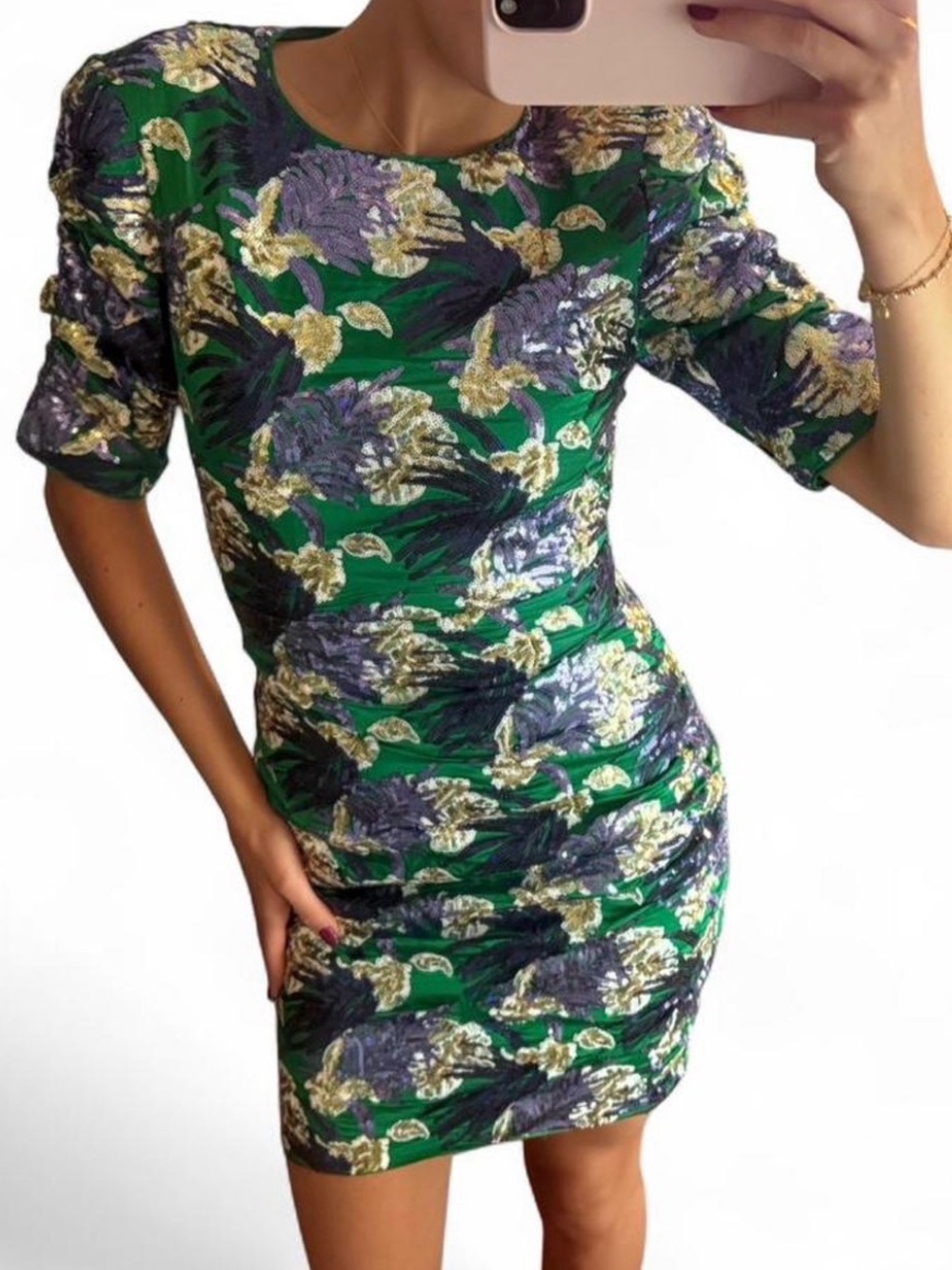 NWT Maje Razul Embroidered Sequin Mini Dress with Purple & Gold Sequin Floral